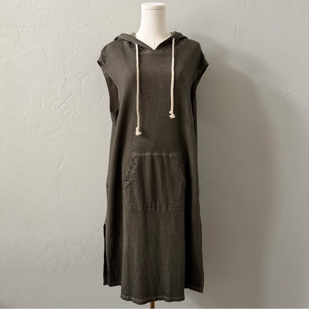 POL Mineral Wash Olive Sleeveless Hoodie T-Shirt Dress SMALL - Picture 2 of 13